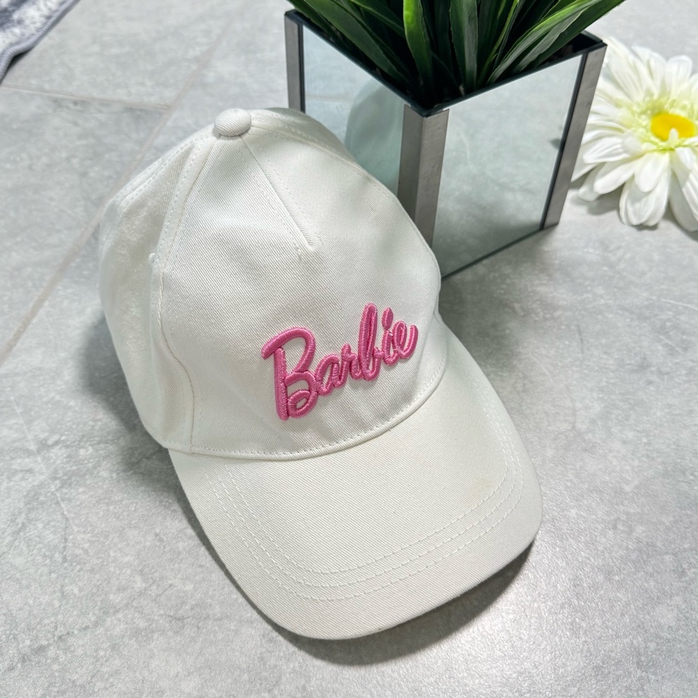 Barbie Ball Cap in White with Pink Logo